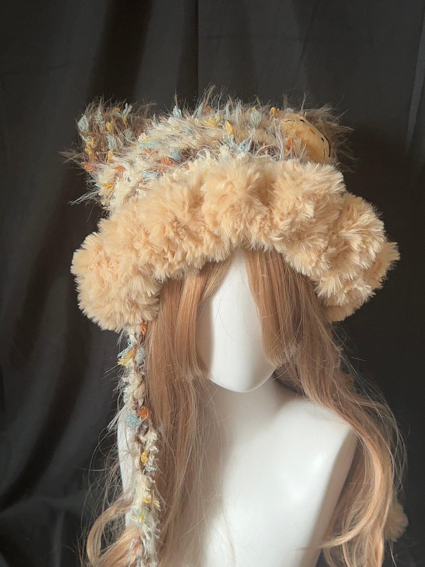 Fluffy Kitty Cat Ear Hat – Handmade Caramel Furry Hood, Cozy Kawaii Winter Bonnet