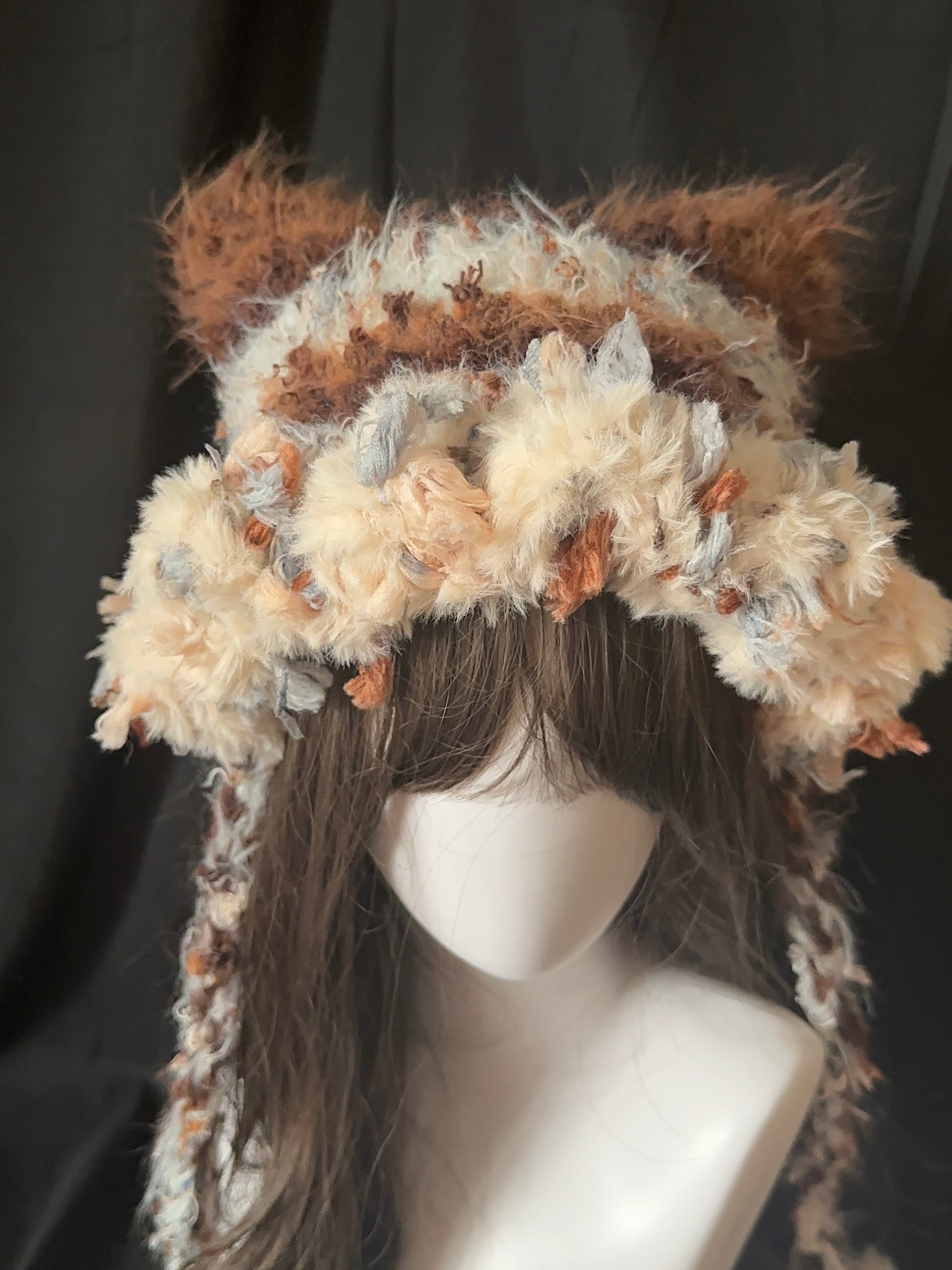 Karamell-Latte-Katzenohren-Mütze – Handgemachte Häkelmütze im Kawaii-Stil, abnehmbare Katzenohren