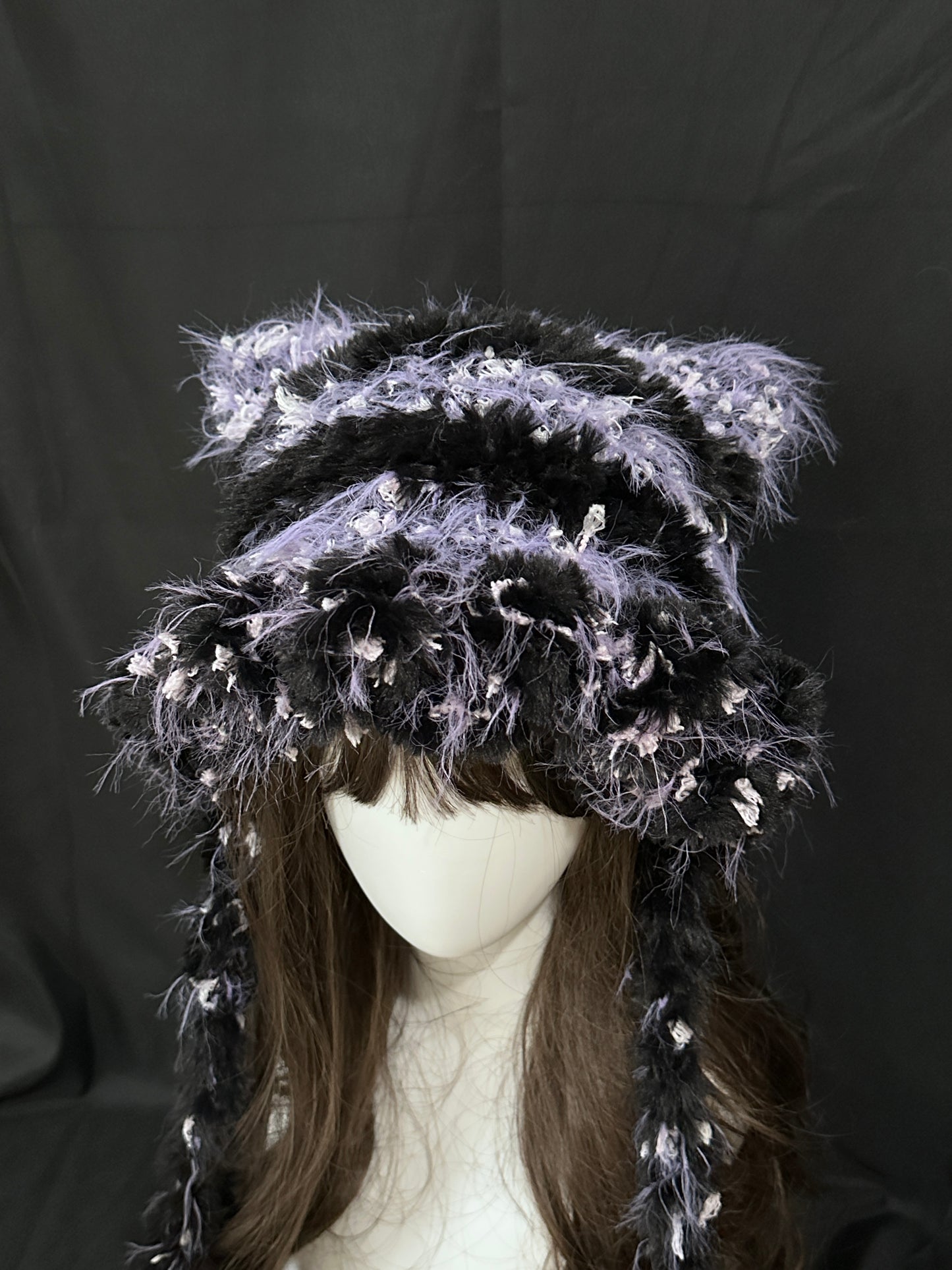 Kuromi Purple Bunny-Cat-Eared Hat – Detachable Bunny Ears, Crochet Cat Ear Hat