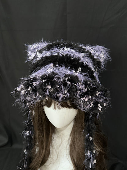 Kuromi Purple Bunny-Cat-Eared Hat – Detachable Bunny Ears, Crochet Cat Ear Hat