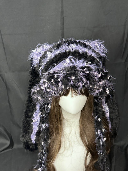 Kuromi Purple Bunny-Cat-Eared Hat – Detachable Bunny Ears, Crochet Cat Ear Hat