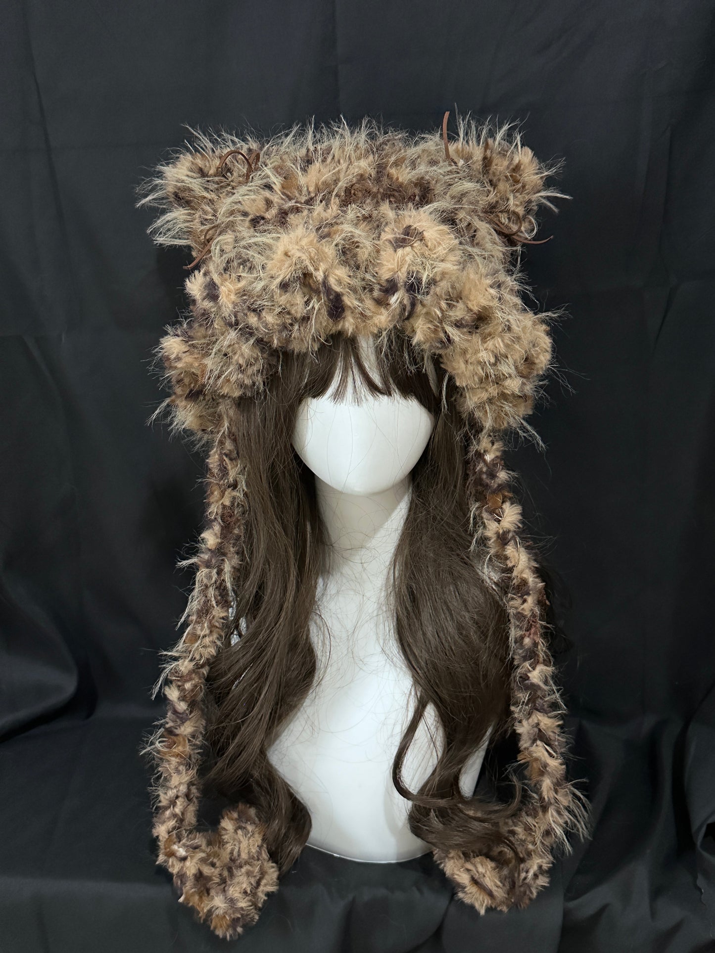 Leopard Cat-Eared Hat, Kawaii Animal Ear Beanie, Cute Handmade Winter Hat