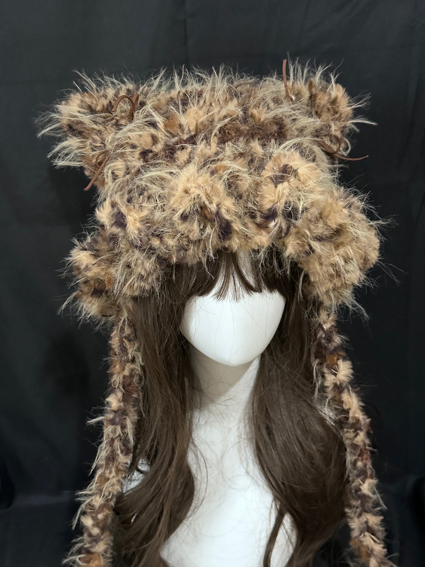 Leopard Cat-Eared Hat, Kawaii Animal Ear Beanie, Cute Handmade Winter Hat