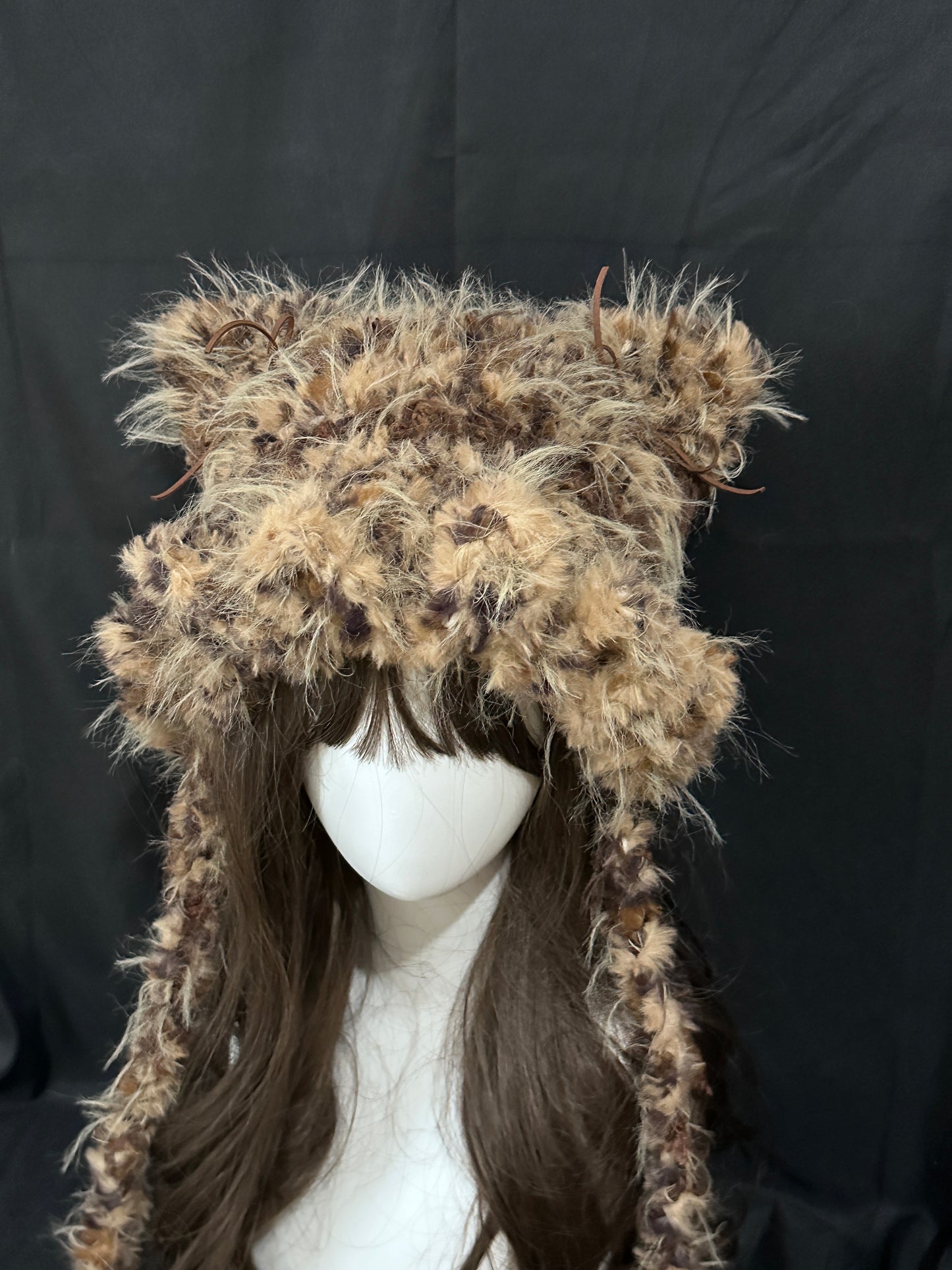 Leopard Cat-Eared Hat, Kawaii Animal Ear Beanie, Cute Handmade Winter Hat