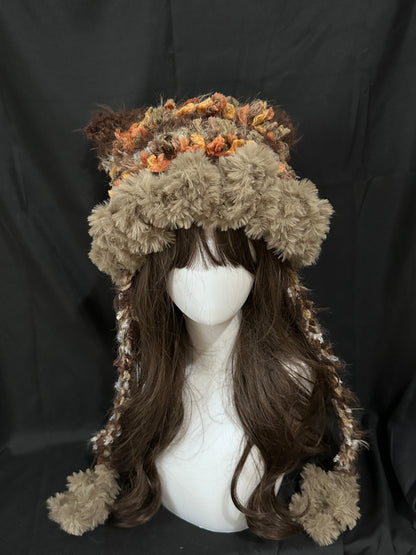 Khaki Brown Cat Ear Hat – Handmade Crochet Kawaii Beanie, Soft Winter Hat