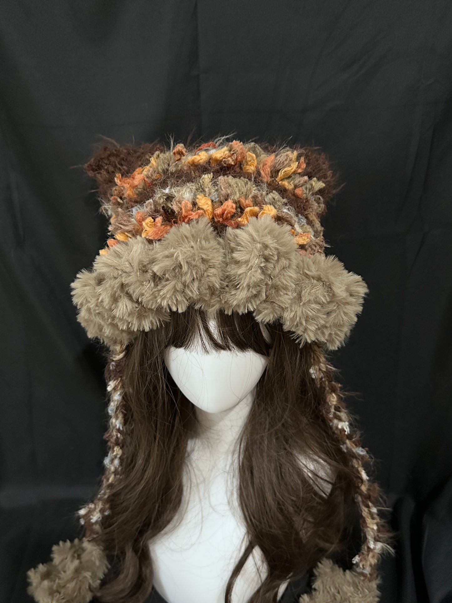 Khaki Brown Cat Ear Hat – Handmade Crochet Kawaii Beanie, Soft Winter Hat