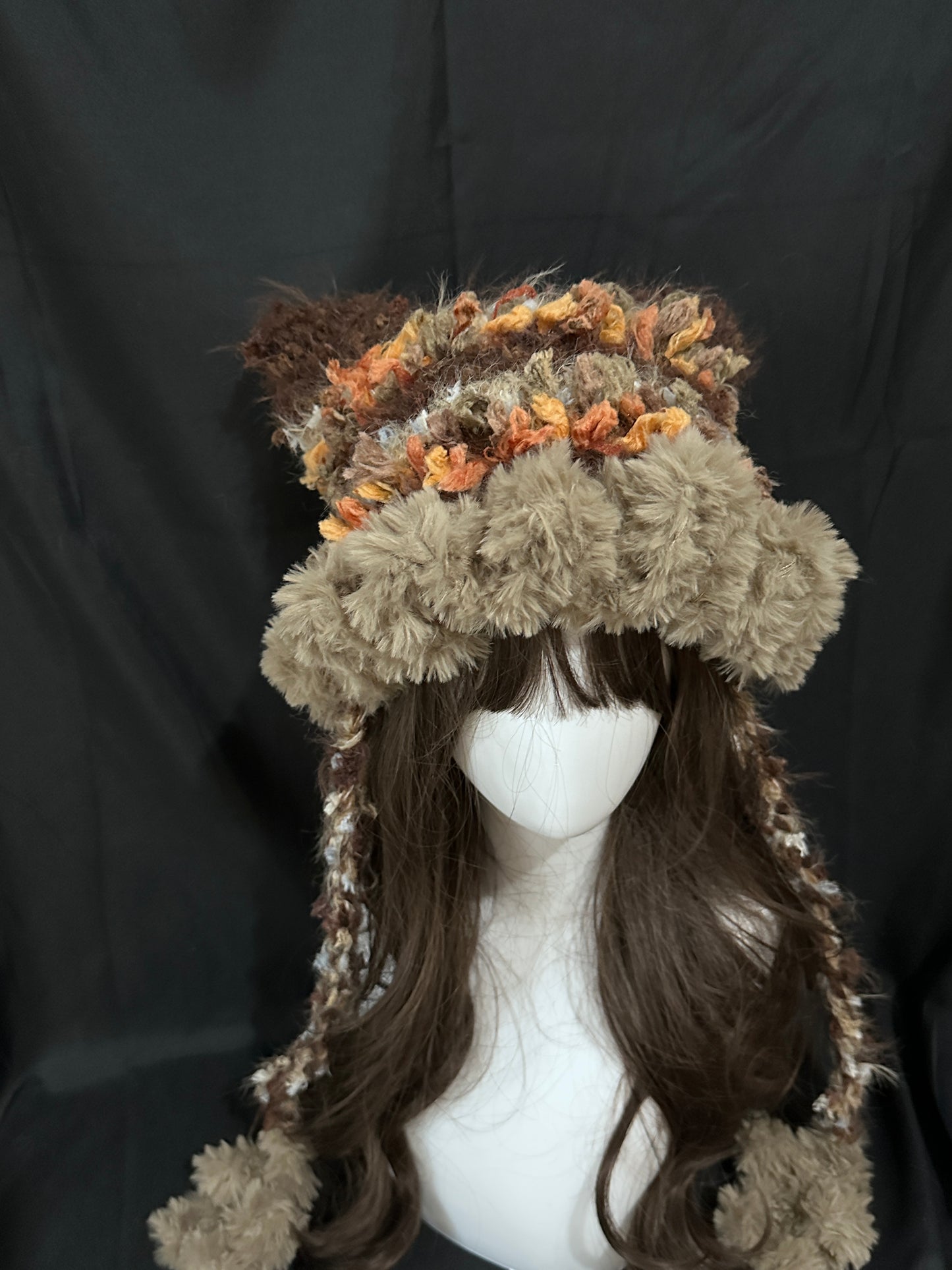 Khaki Brown Cat Ear Hat – Handmade Crochet Kawaii Beanie, Soft Winter Hat