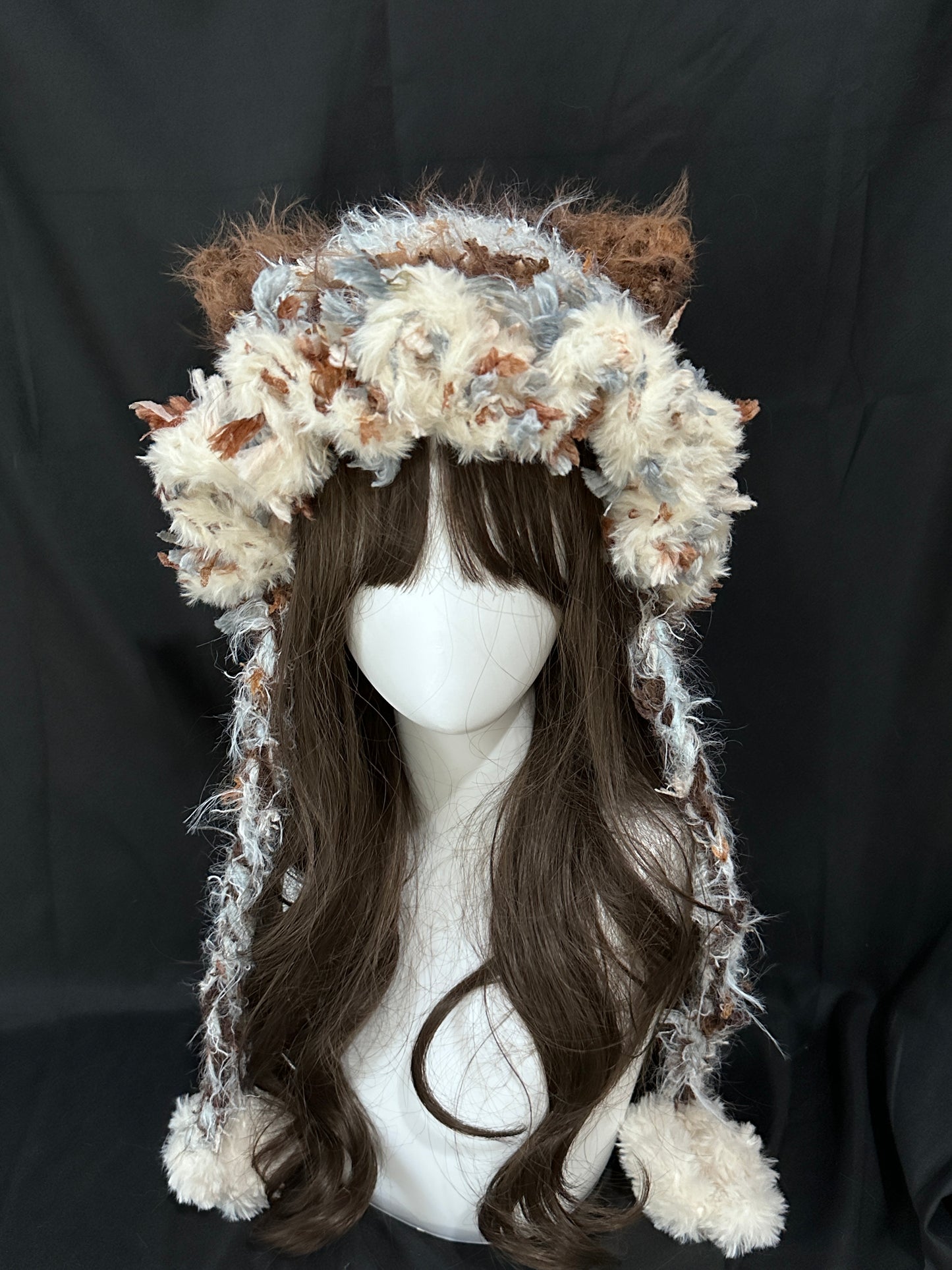 Karamell-Latte-Katzenohren-Mütze – Handgemachte Häkelmütze im Kawaii-Stil, abnehmbare Katzenohren
