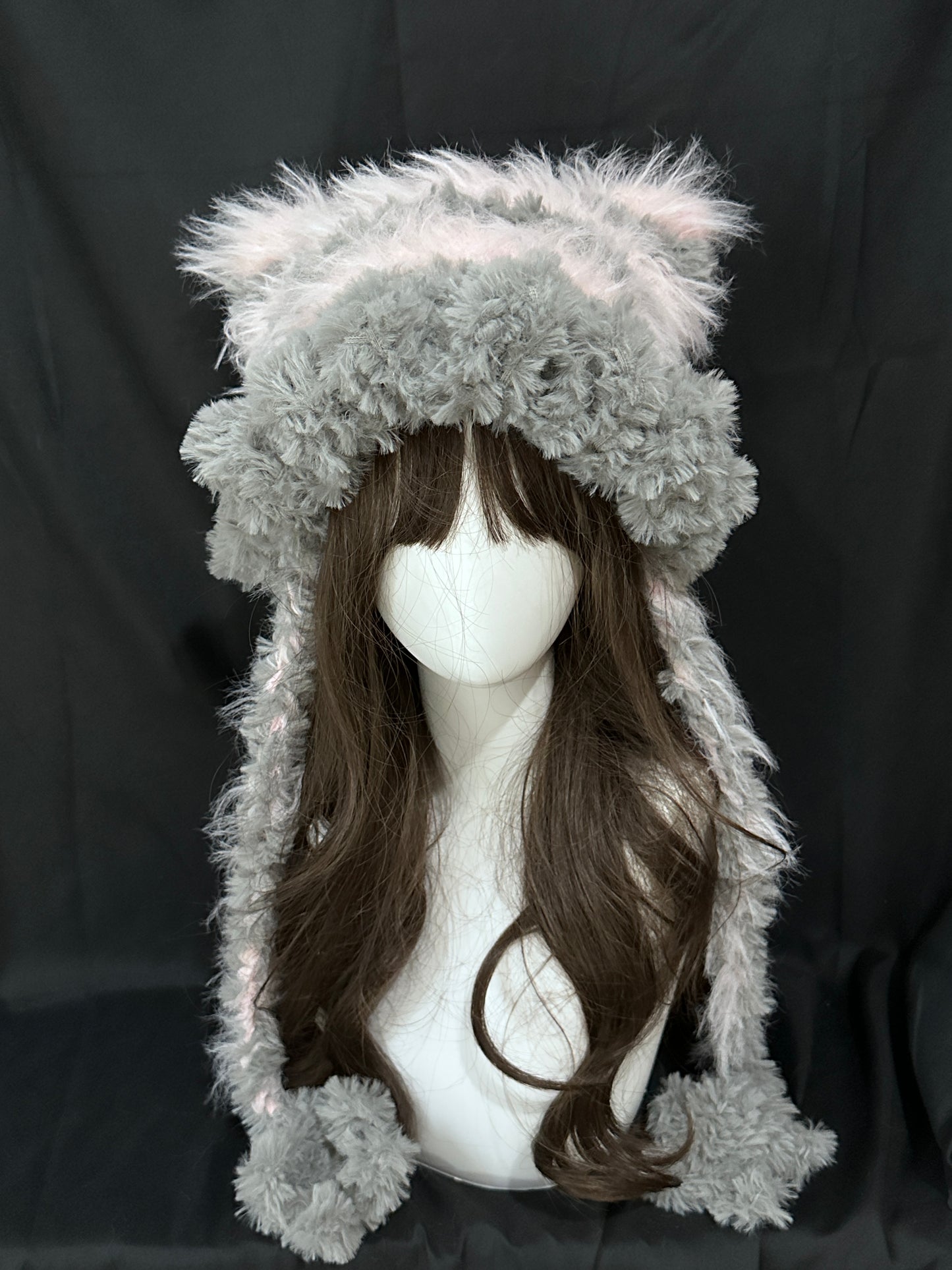 Gray Pink Bunny-Cat-Eared Hat – Detachable Bunny Ears, Crochet Cat Ear Beanie