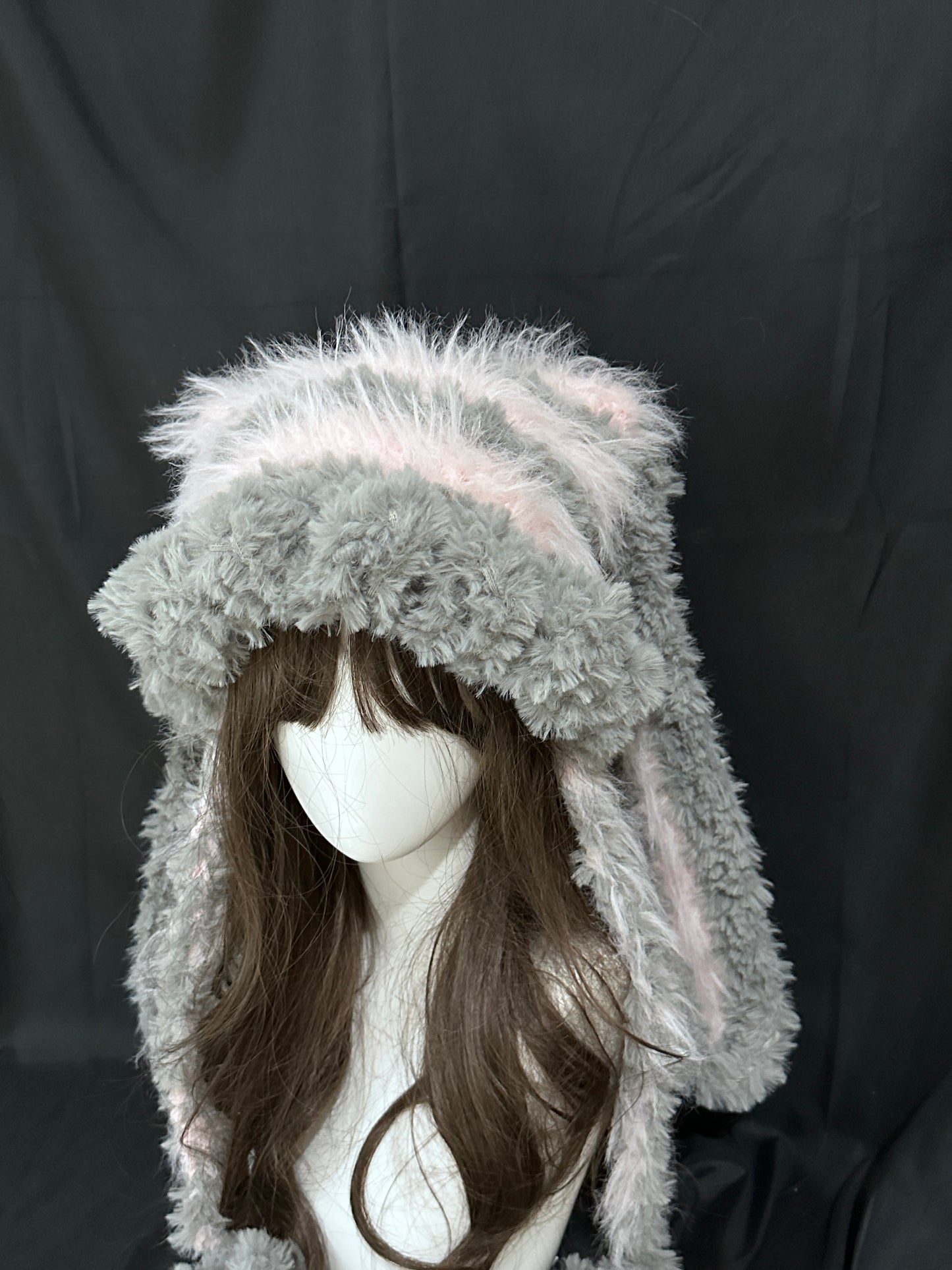 Gray Pink Bunny-Cat-Eared Hat – Detachable Bunny Ears, Crochet Cat Ear Beanie