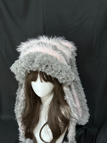 Gray Pink Bunny-Cat-Eared Hat – Detachable Bunny Ears, Crochet Cat Ear Beanie
