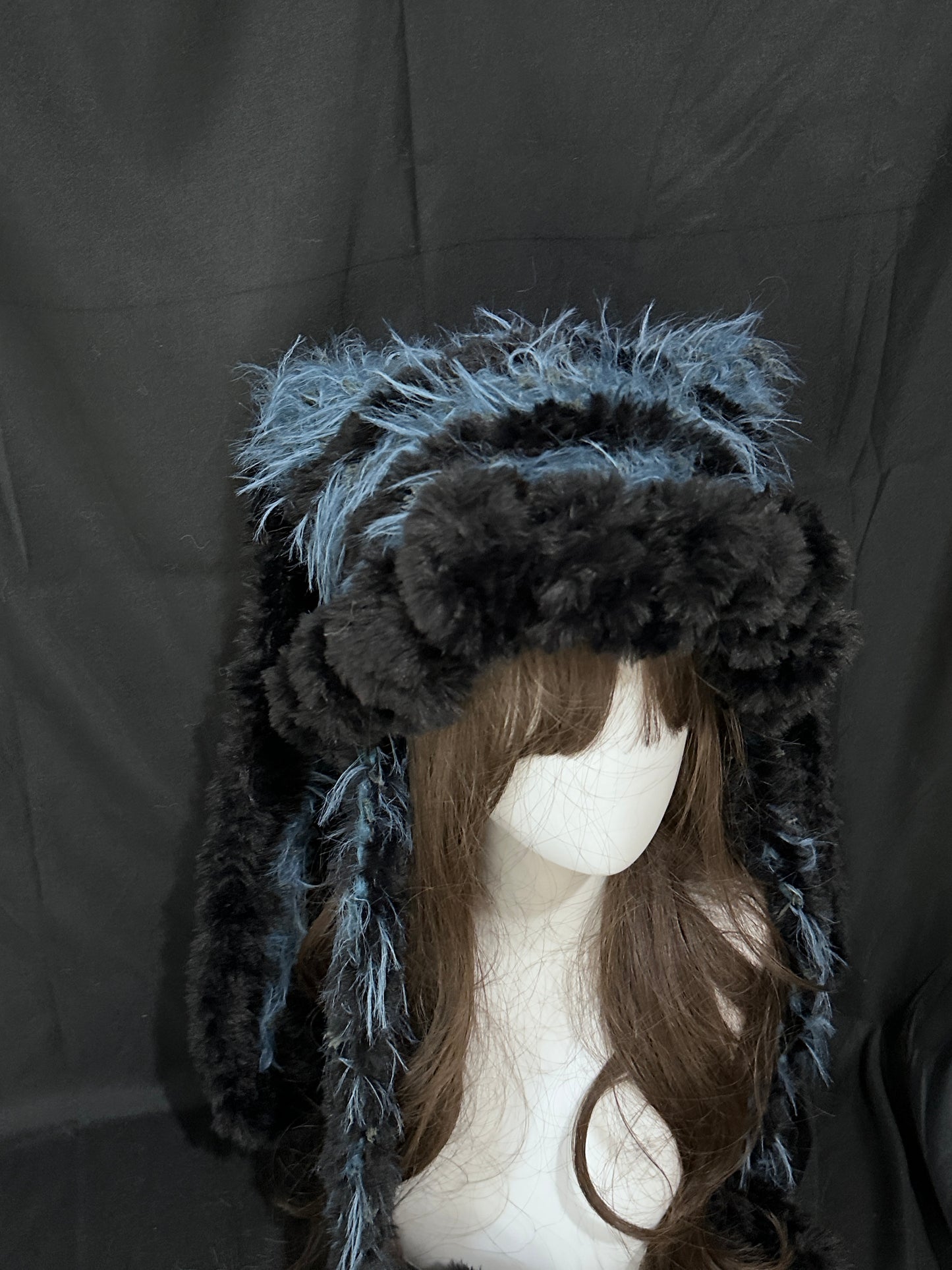 Blue Black Bunny-Cat-Eared Hat – Detachable Bunny Ears, Crochet Cat Ear Hat