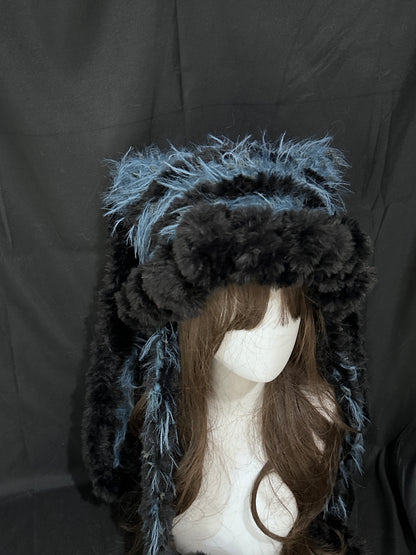 Blue Black Bunny-Cat-Eared Hat – Detachable Bunny Ears, Crochet Cat Ear Hat