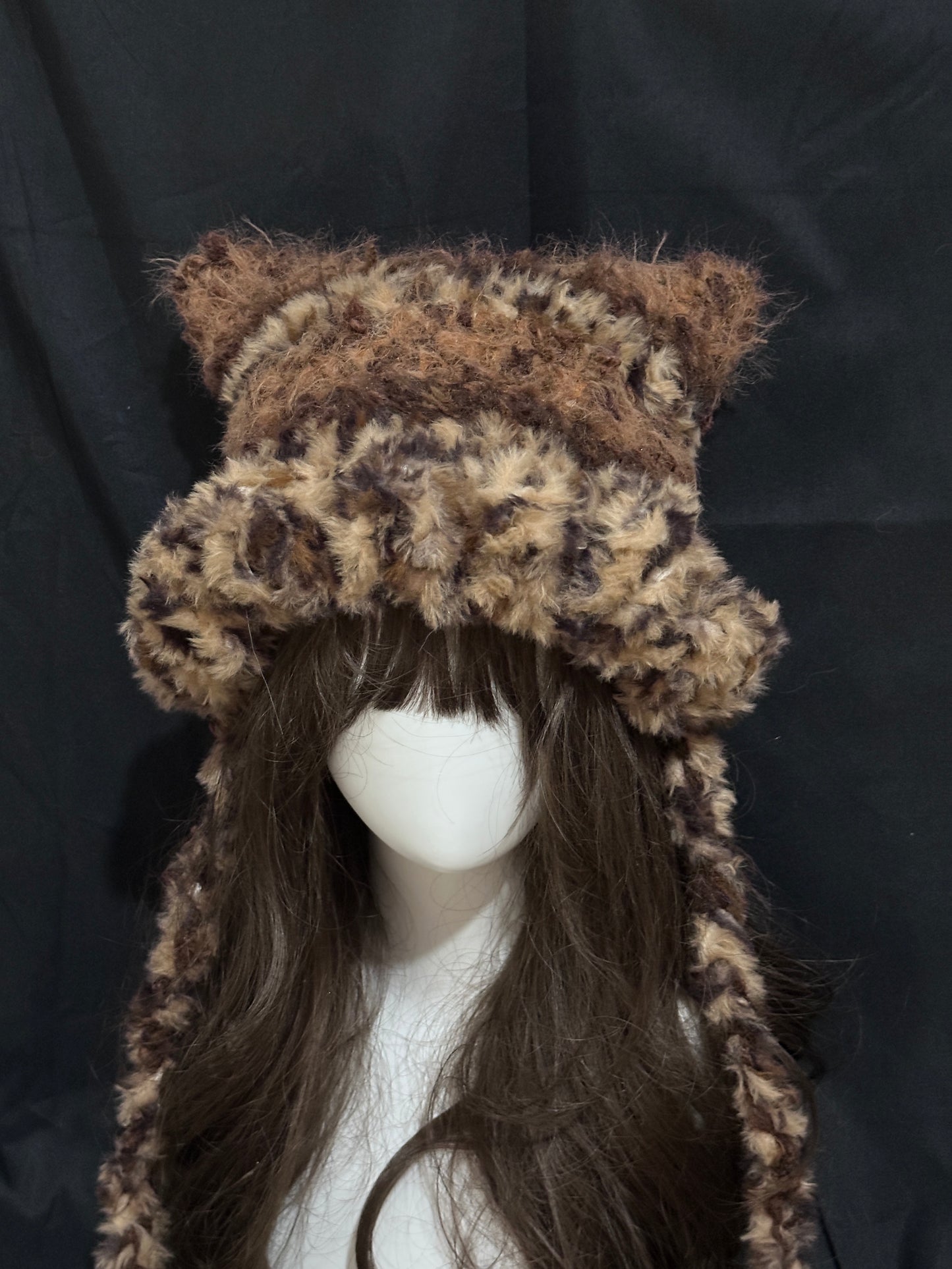 Karamell-Leoparden Katze mit Ohren Mütze, Kawaii süße Beanie, handgemachte Winter Katzenmütze