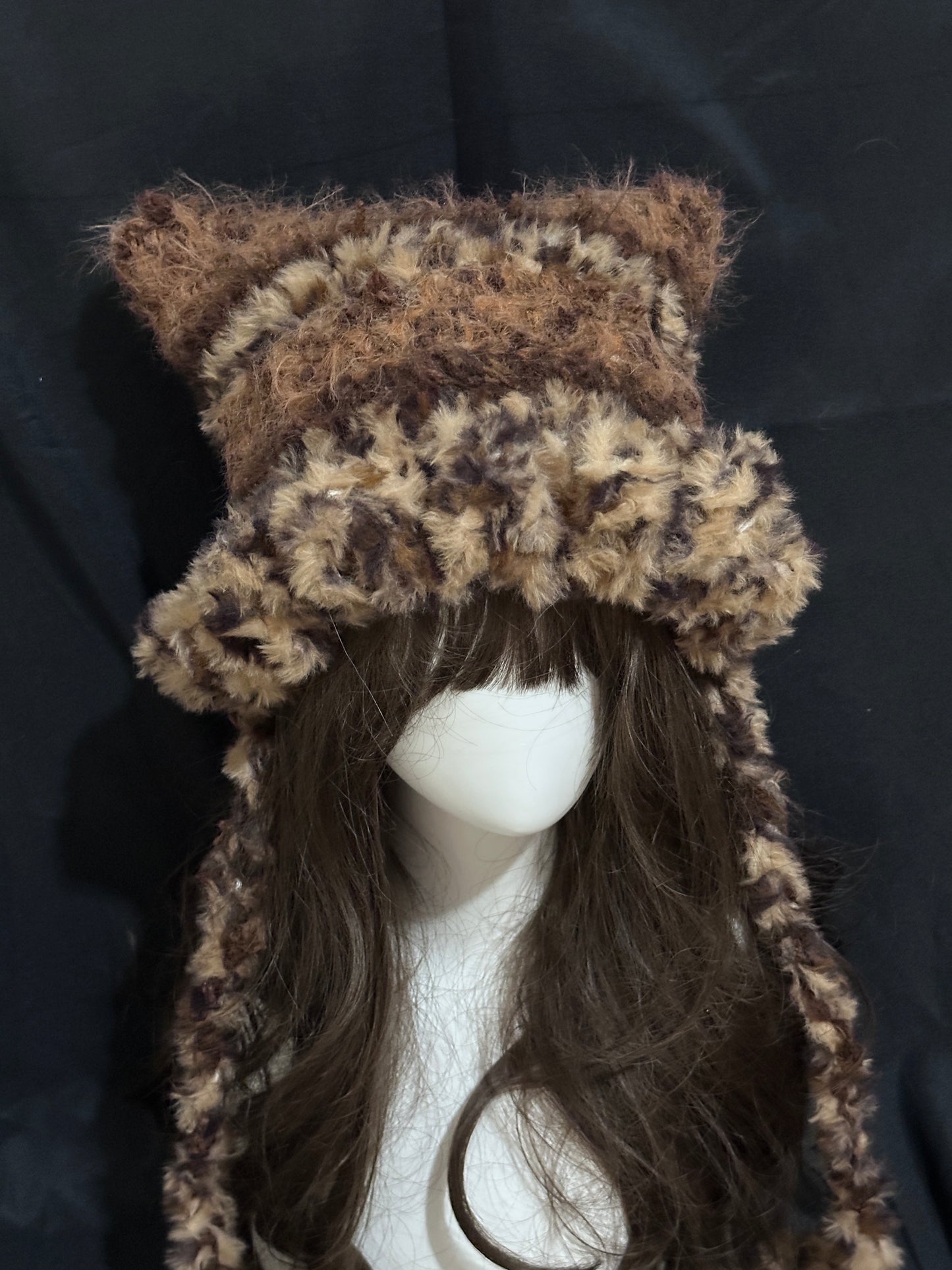 Karamell-Leoparden Katze mit Ohren Mütze, Kawaii süße Beanie, handgemachte Winter Katzenmütze