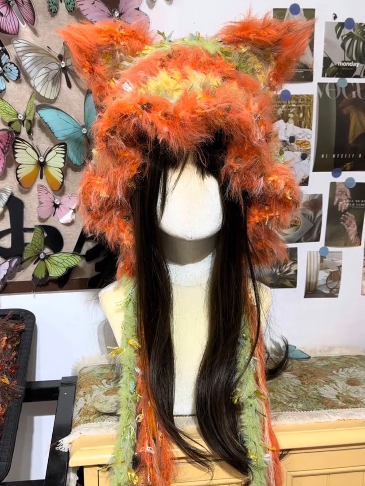 Nick Zootopia Handmade Crochet City Fox Ear Hat, Sly Fox Style Hood