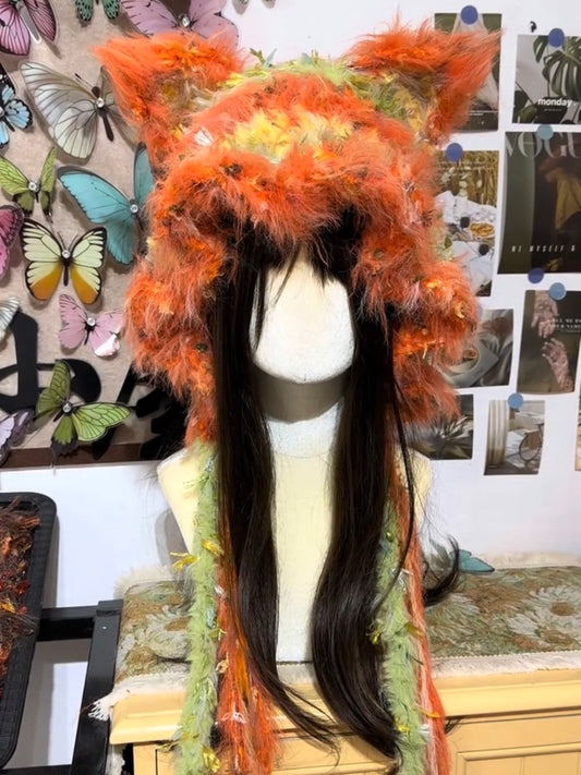 Nick Zootopia Handmade Crochet City Fox Ear Hat, Sly Fox Style Hood