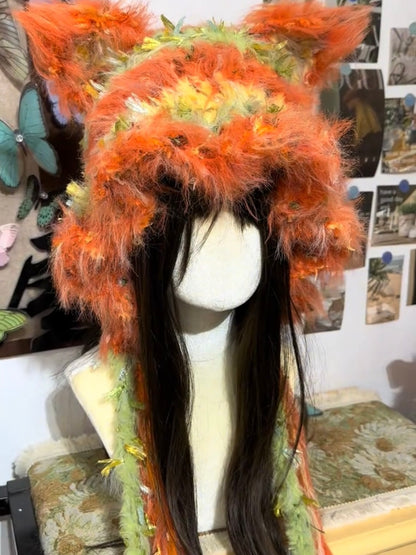 Nick Zootopia Handmade Crochet City Fox Ear Hat, Sly Fox Style Hood