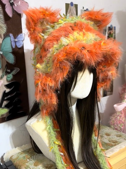 Nick Zootopia Handmade Crochet City Fox Ear Hat, Sly Fox Style Hood