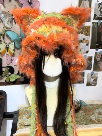 Nick Zootopia Handmade Crochet City Fox Ear Hat, Sly Fox Style Hood
