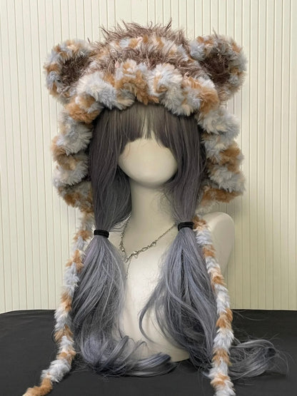 Capuche d'animal en crochet faite à la main, motif ours, couleur café au lait | Douillette pour l'hiver