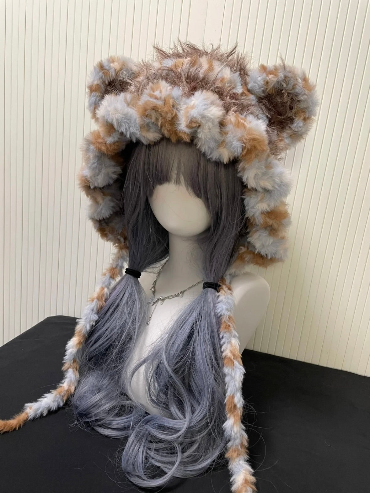 Capuche d'animal en crochet faite à la main, motif ours, couleur café au lait | Douillette pour l'hiver