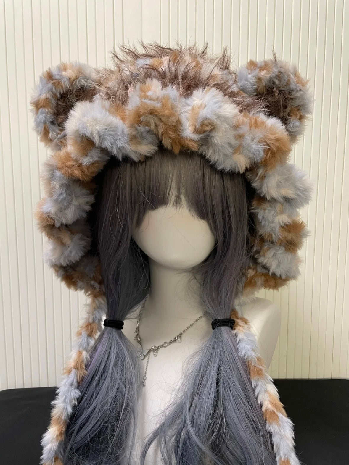 Capuche d'animal en crochet faite à la main, motif ours, couleur café au lait | Douillette pour l'hiver
