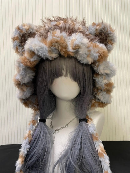 Capuche d'animal en crochet faite à la main, motif ours, couleur café au lait | Douillette pour l'hiver