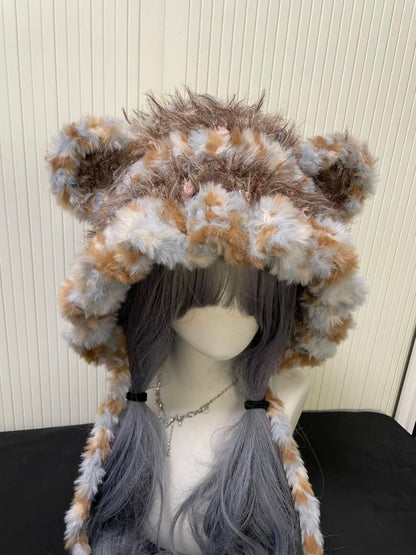 Capuche d'animal en crochet faite à la main, motif ours, couleur café au lait | Douillette pour l'hiver