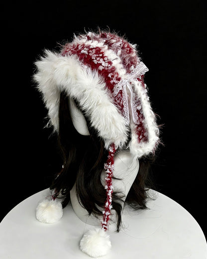 Red and White Bunny Ear Hood with Detachable Ears, Handmade Crochet Bunny Hat