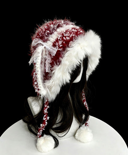Red and White Bunny Ear Hood with Detachable Ears, Handmade Crochet Bunny Hat