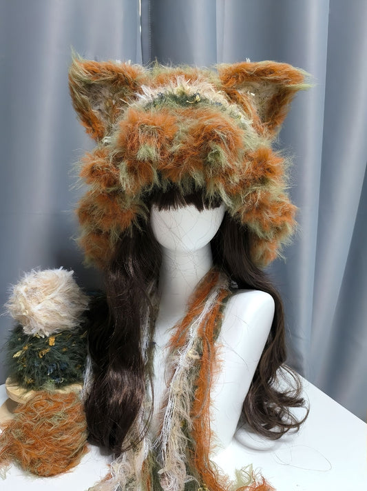 Green Nick Zootopia Fox Hood with Detachable Ears, Handmade Crochet Fox Hat, Kawaii Hood