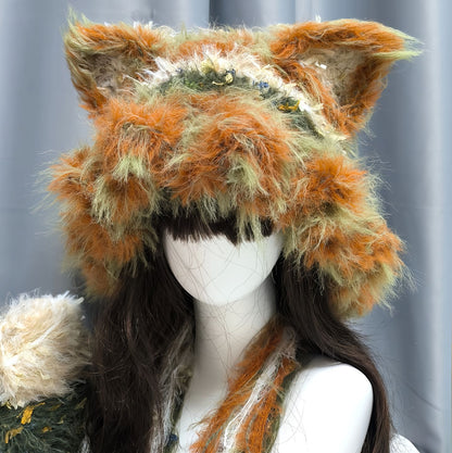 Grüne Nick Wilde Zootopia Fuchshaube mit abnehmbaren Ohren, handgemachte gehäkelte Fuchsmütze, Kawaii Haube