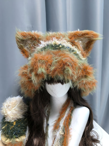 Grüne Nick Wilde Zootopia Fuchshaube mit abnehmbaren Ohren, handgemachte gehäkelte Fuchsmütze, Kawaii Haube