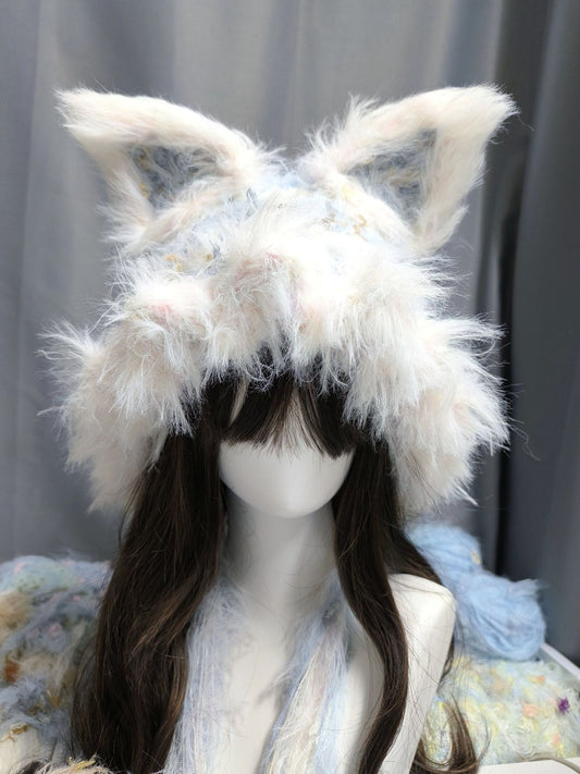 Sea Salt Cheese Fox Hood, Creamy Yellow Crochet Fox Hat with Detachable Ears