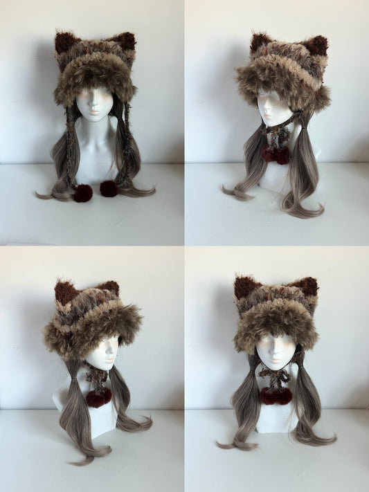 Bonnet à oreilles de chat Wilderness, Bonnet à oreilles de chat en crochet fait main, Chapeau animal douillet
