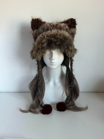 Bonnet à oreilles de chat Wilderness, Bonnet à oreilles de chat en crochet fait main, Chapeau animal douillet