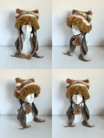 Maple Cat-Eared Hat, Handmade Crochet Cat Ear Beanie, Autumn Animal Hat