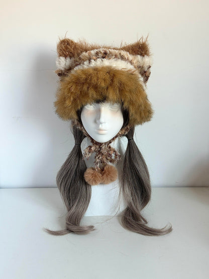 Maple Cat-Eared Hat, Handmade Crochet Cat Ear Beanie, Autumn Animal Hat