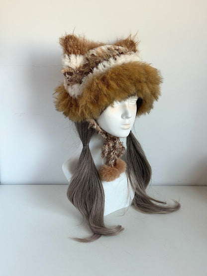 Maple Cat-Eared Hat, Handmade Crochet Cat Ear Beanie, Autumn Animal Hat