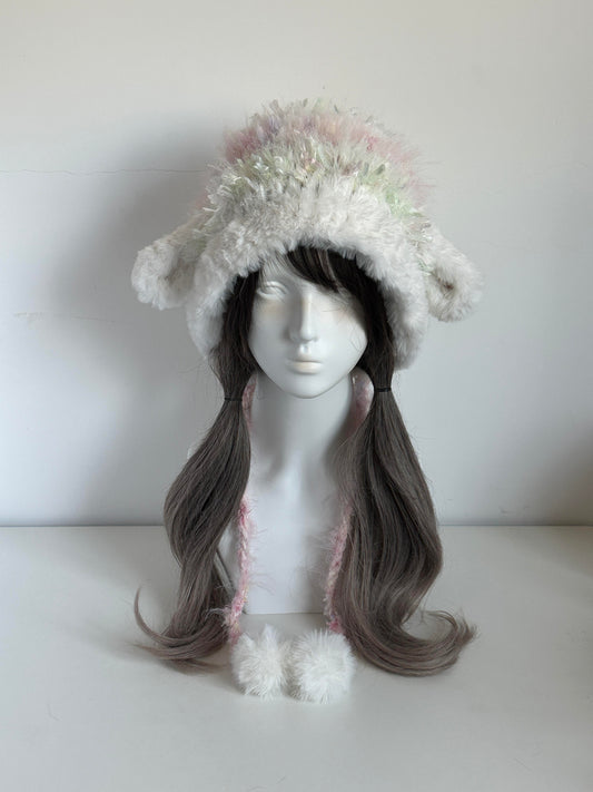 Sweet Melon Lamb Eared Beanie – Handmade Fuzzy Winter Hat