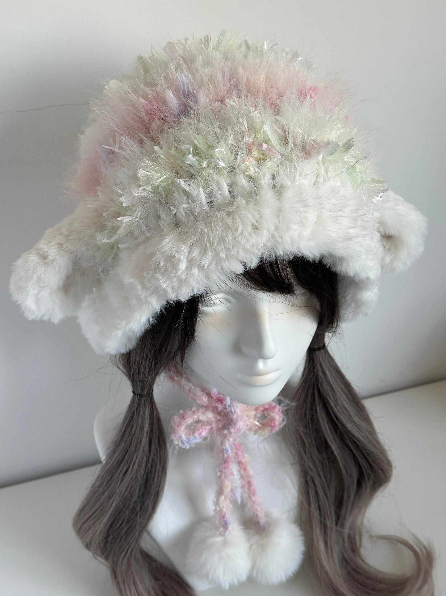Mütze „Sweet Melon Lamb Eared“ – handgemachte flauschige Wintermütze