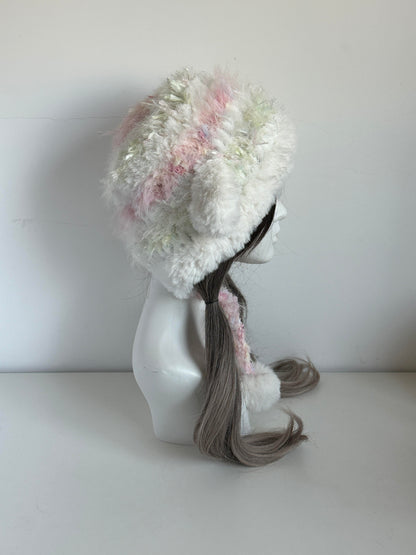 Mütze „Sweet Melon Lamb Eared“ – handgemachte flauschige Wintermütze