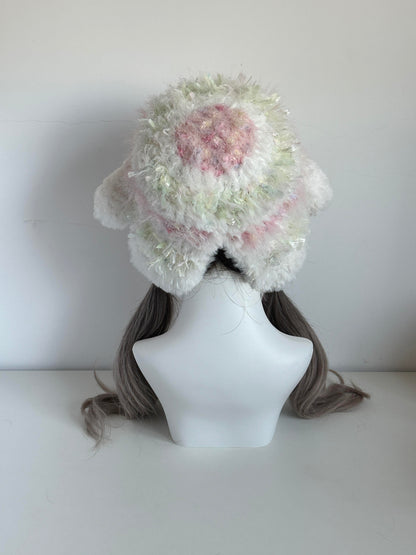 Mütze „Sweet Melon Lamb Eared“ – handgemachte flauschige Wintermütze