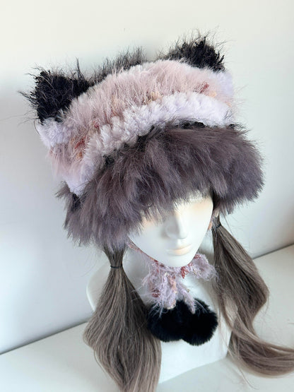 Starlight Cat-Eared Hat, Handmade Crochet Cat Ear Beanie, Dreamy Night Hat