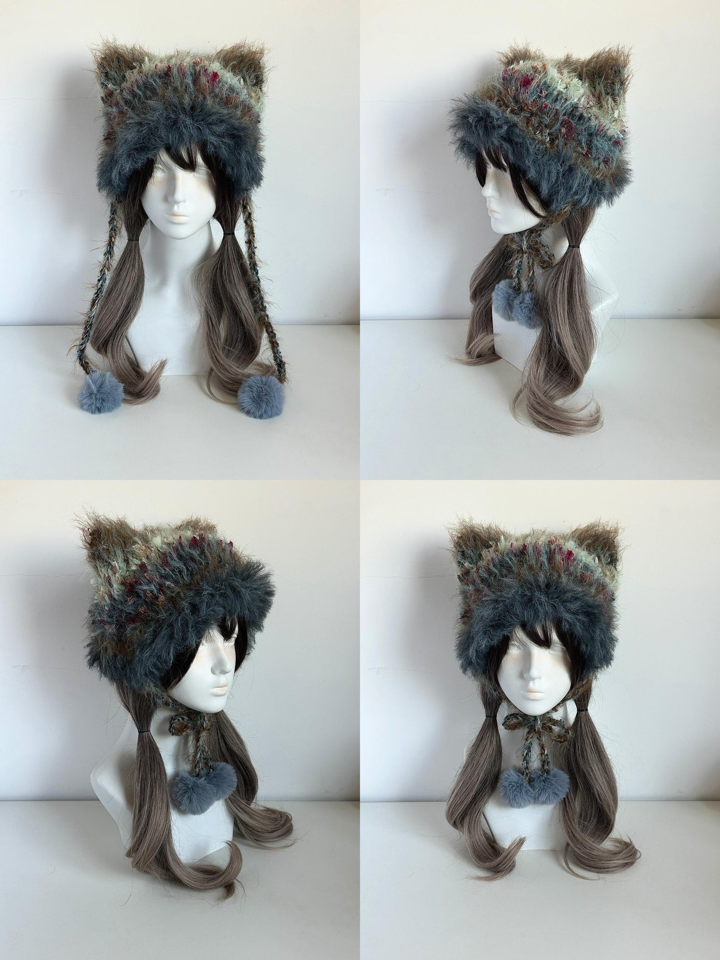 Misty Forest Cat-Eared Hat, Handmade Crochet Cat Ear Beanie, Woodland Hat