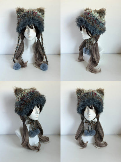Misty Forest Cat-Eared Hat, Handmade Crochet Cat Ear Beanie, Woodland Hat