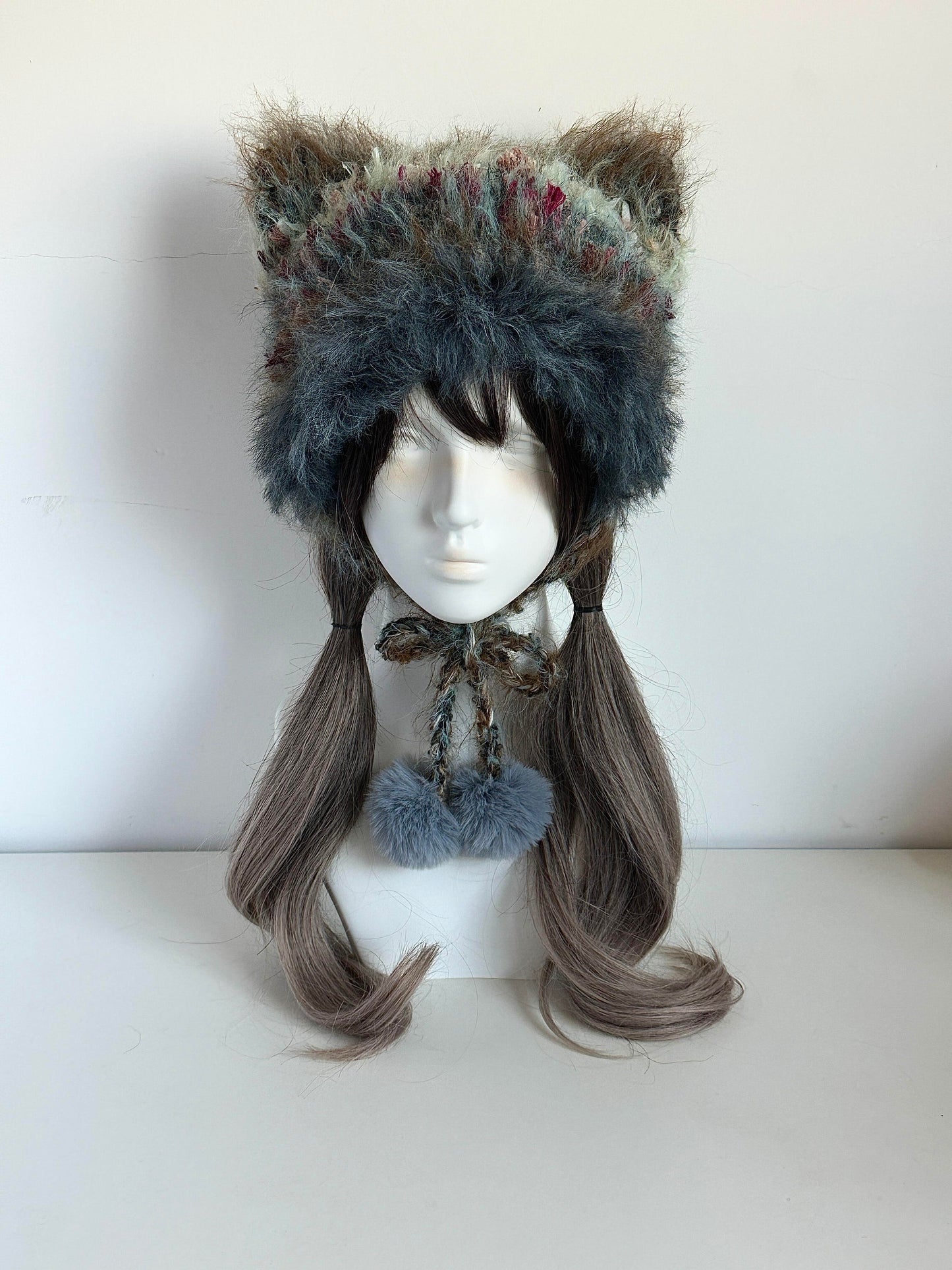 Misty Forest Cat-Eared Hat, Handmade Crochet Cat Ear Beanie, Woodland Hat