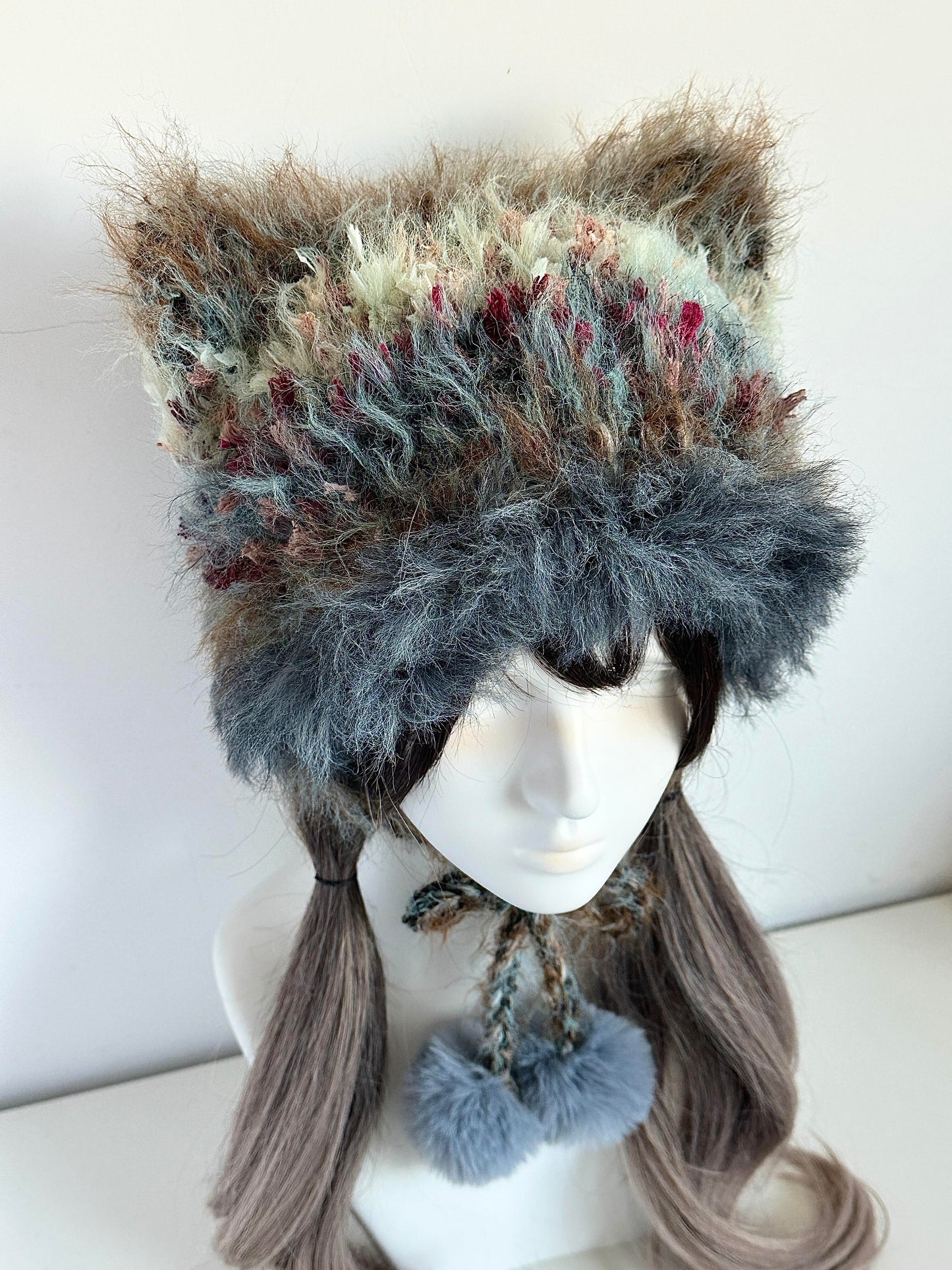 Misty Forest Cat-Eared Hat, Handmade Crochet Cat Ear Beanie, Woodland Hat