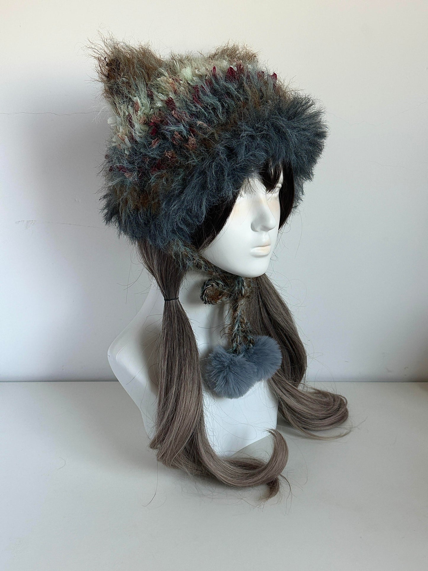 Misty Forest Cat-Eared Hat, Handmade Crochet Cat Ear Beanie, Woodland Hat